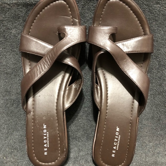 Reaction Kenneth Cole Womens Clear Vision Brown Toe Loop Wedge Sandals Size 8.5 - Picture 6 of 9